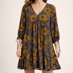 Entro Charcoal and Mustard Floral Dress